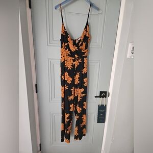 Lush Black and Orange Floral Jumpsuit